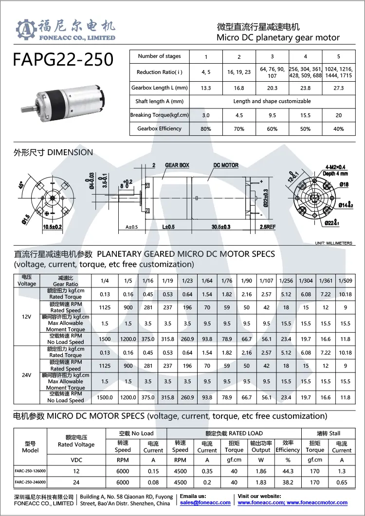 pg22-250 22 mm kleiner Planetengetriebe-Gleichstrom-Elektromotor.webp